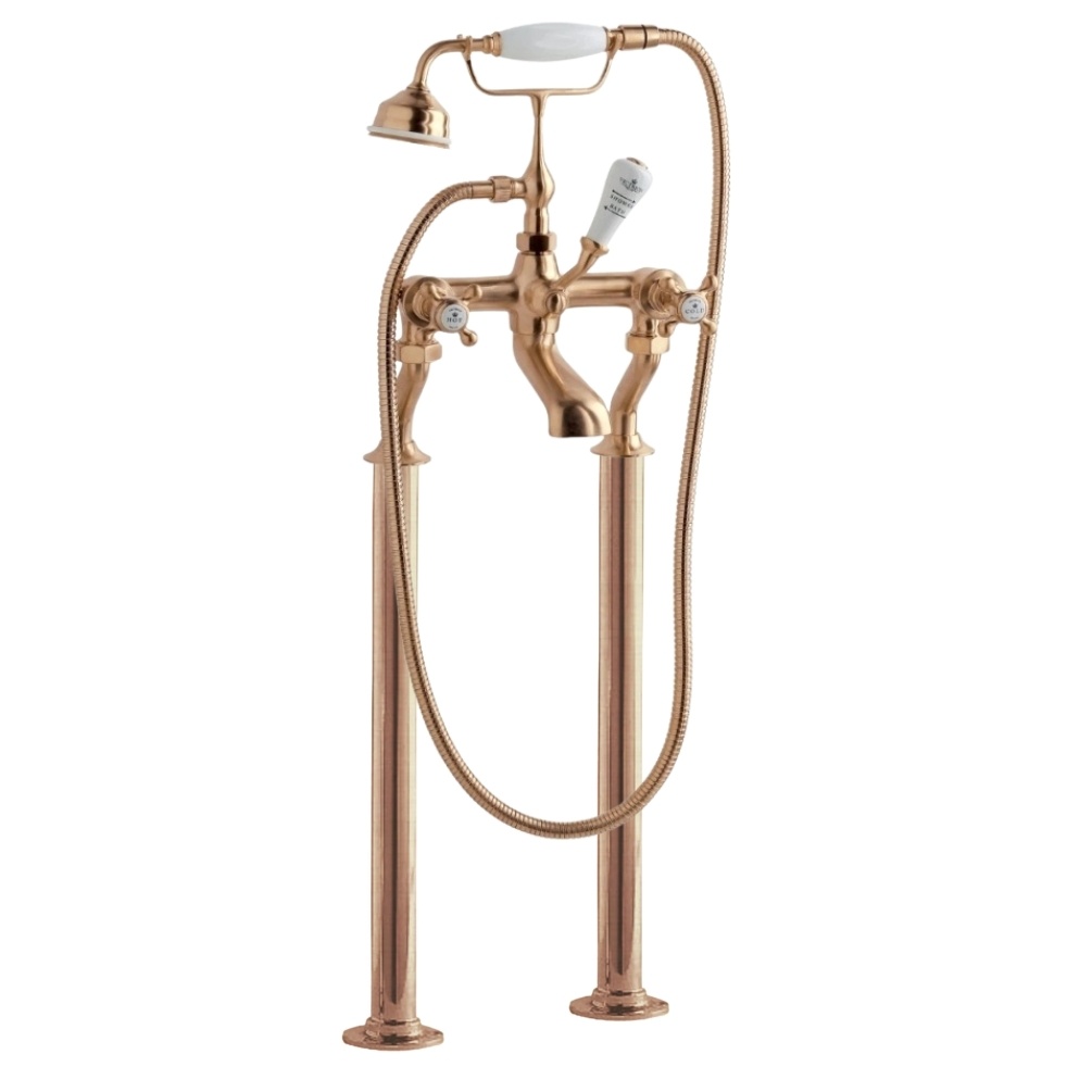 BC Designs Victrion Crosshead Brushed Copper Freestanding Bath Shower Mixer Cut Out